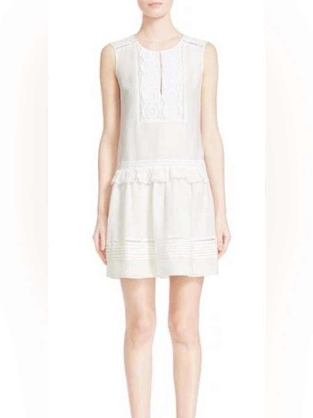 Burberry Cream Sleeveless Lace-Trim Mini Dress